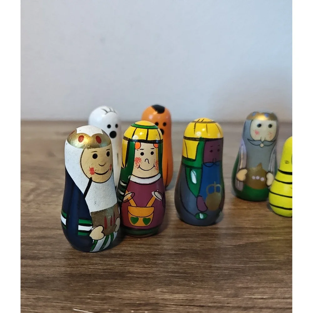 Oriental Trading Co Nesting Nativity Scene 11pc Multicolor Wood Folk Art Painted